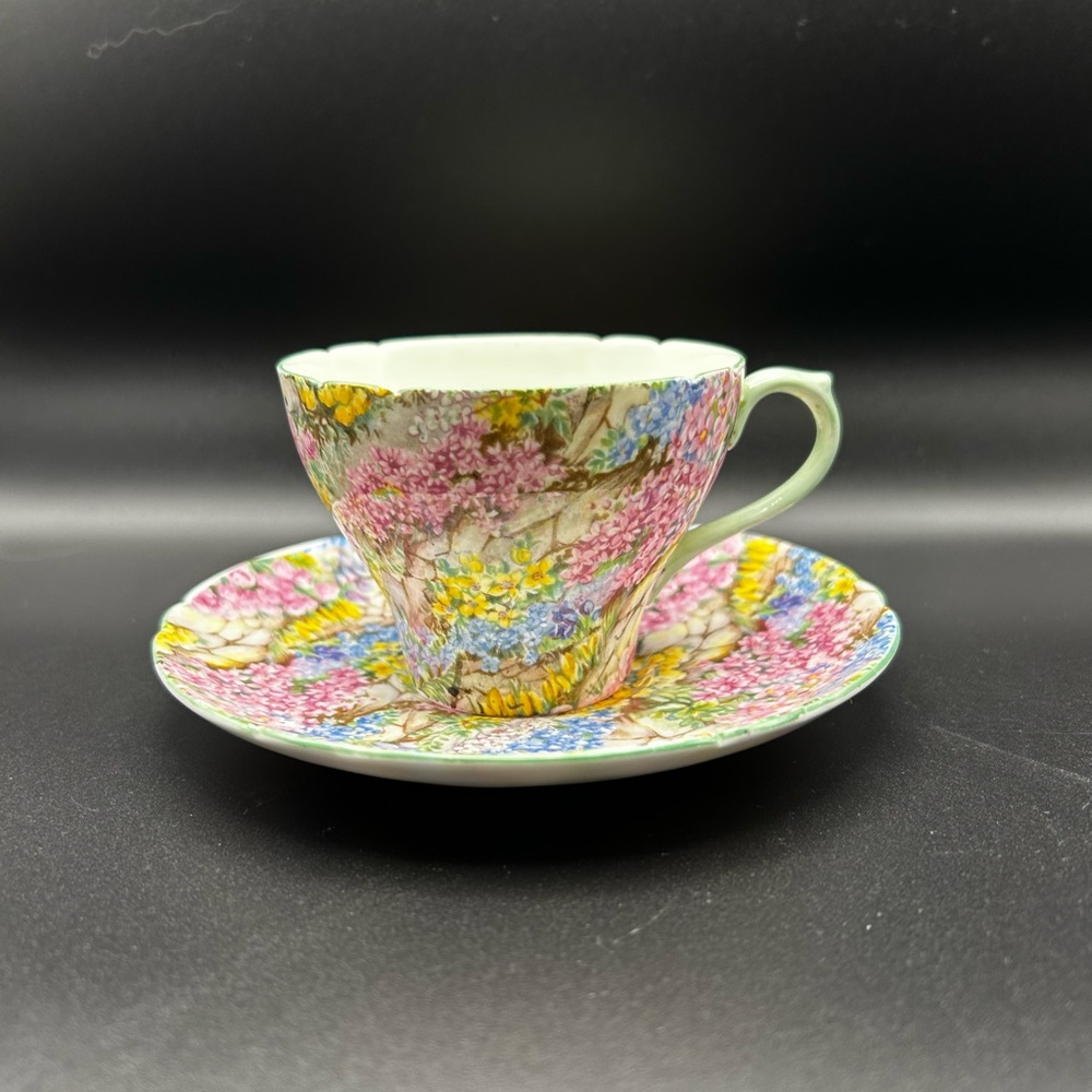 Shelley Fina China ‘Rock Garden’  Bone China Teacup and Saucer Set